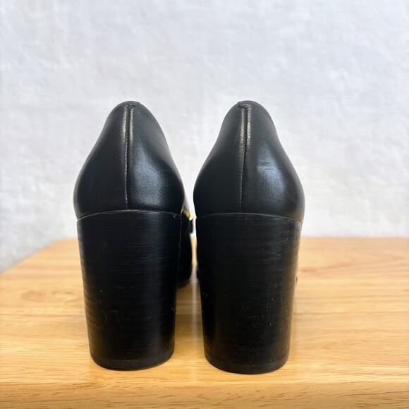 Cole Haan Mazie Colorblock Slip On Black Leather Loafer Stacked Heel Pump Size 8 - Picture 5 of 12